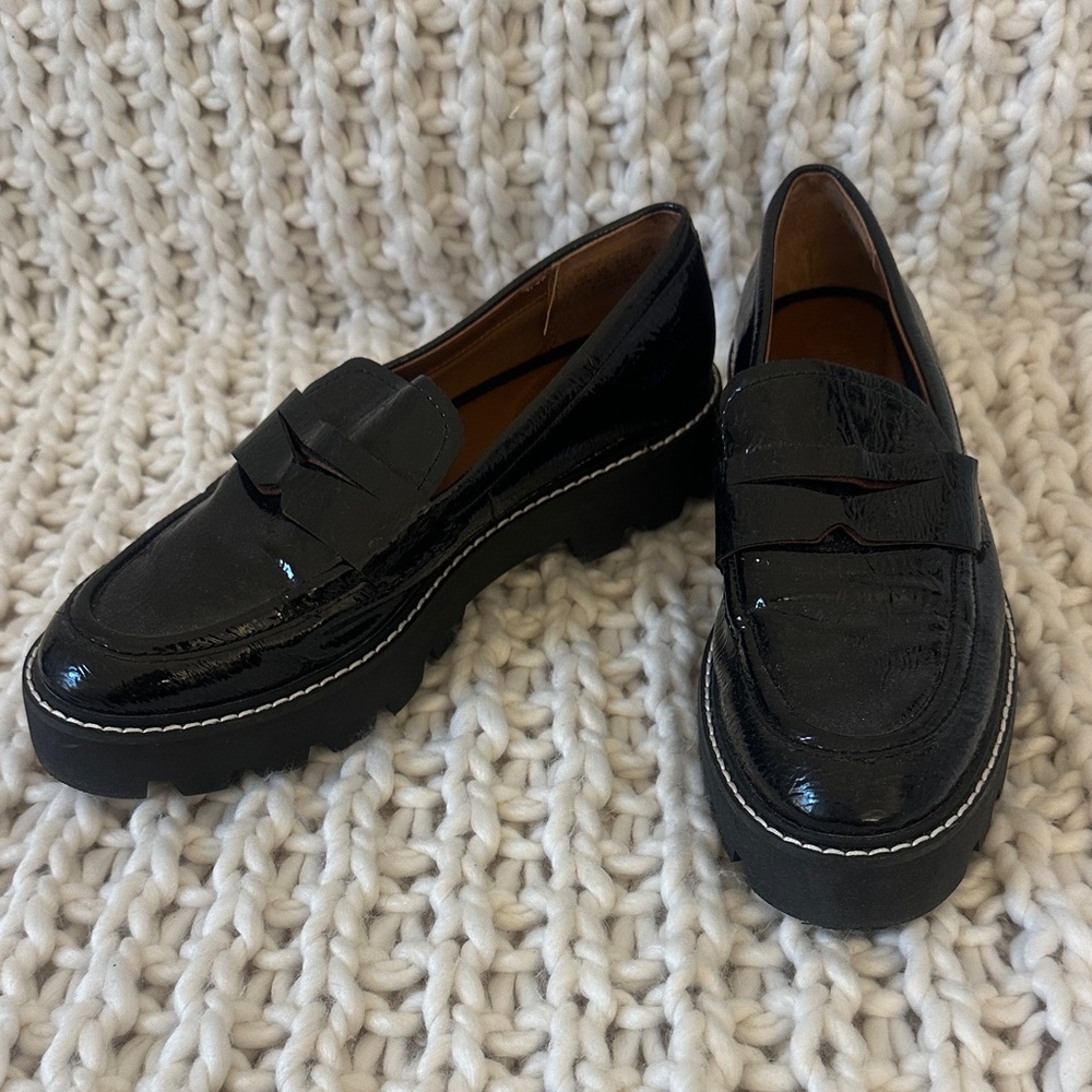 Franco Sarto Black Patent Leather Penny Loafers